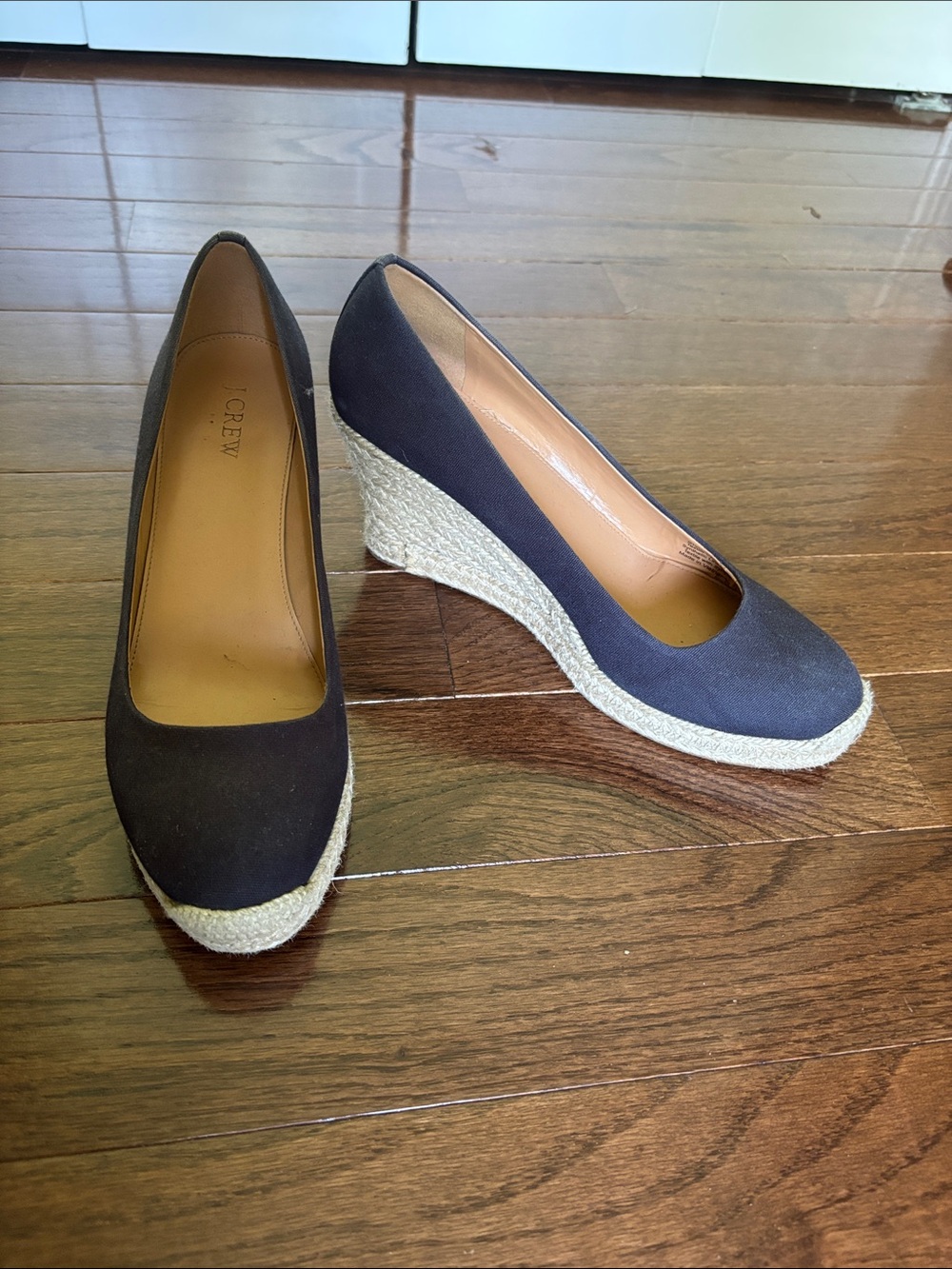 J. Crew Navy Canvas Espadrille Wedges with Jute Platform